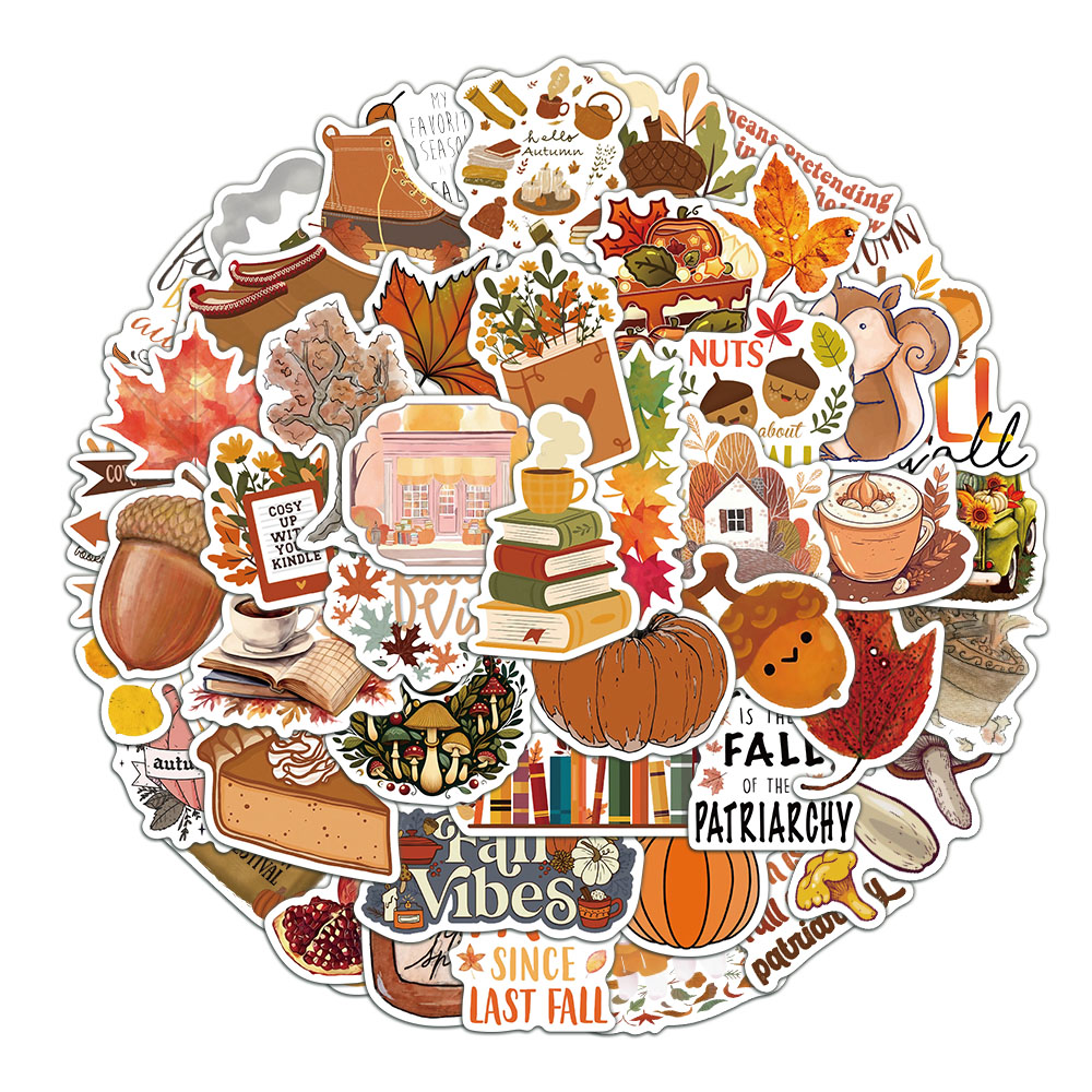 Plastic Cup 50Pcs - 50 adesivi creativi con illustrazioni autunnali,