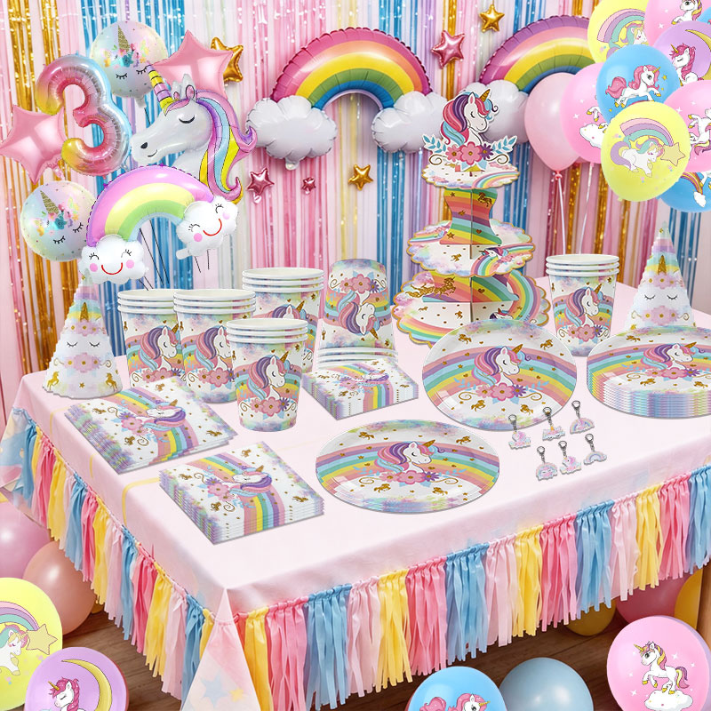 Table Cloth Disposable - Set Decorazioni Compleanno Tema Unicorno, Stoviglie
